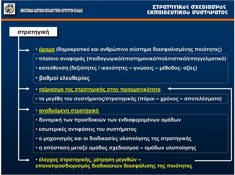 χρόνος αποτελέσματα) αναδυόμενη στρατηγική δυναμική των προσδοκιών των ενδιαφερομένων ομάδων εσωτερικές αντιφάσεις του συστήματος ο μηχανισμός και οι διαδικασίες