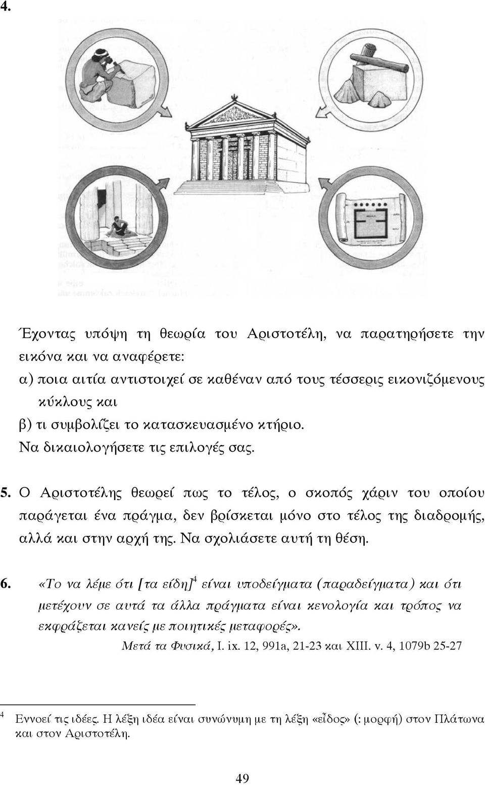 Ο Αριστοτέλης θεωρεί πως το τέλος, ο σκοπός χάριν του οποίου παράγεται ένα πράγµα, δεν βρίσκεται µόνο στο τέλος της διαδροµής, αλλά και στην αρχή της. Να σχολιάσετε αυτή τη θέση. 6.