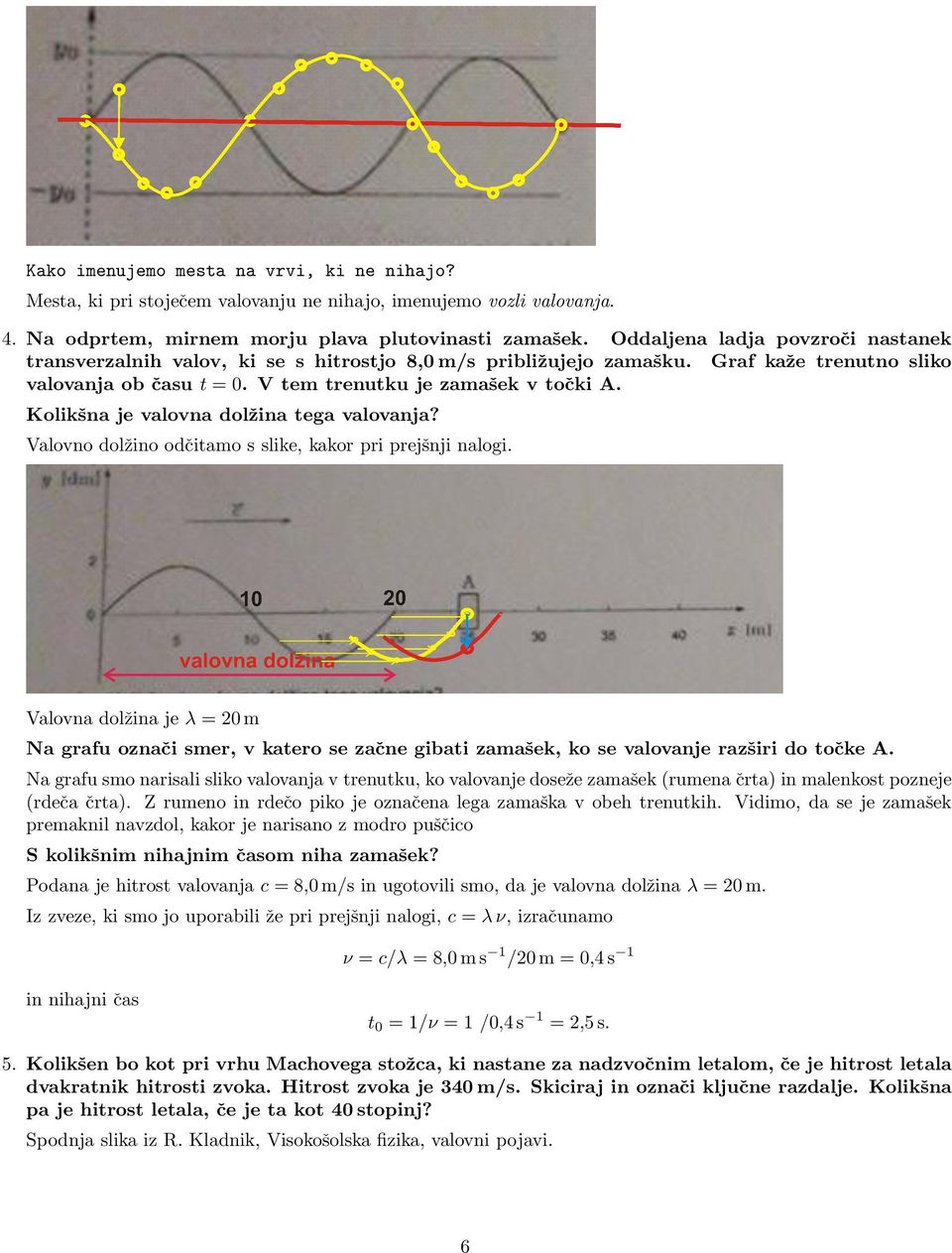 V tem trenutku je zamaˇ sek v toˇ cki A. sna je valovna dolˇ zina tega valovanja? Valovno dolˇzino odˇcitamo s slike, kakor pri prejˇsnji nalogi.