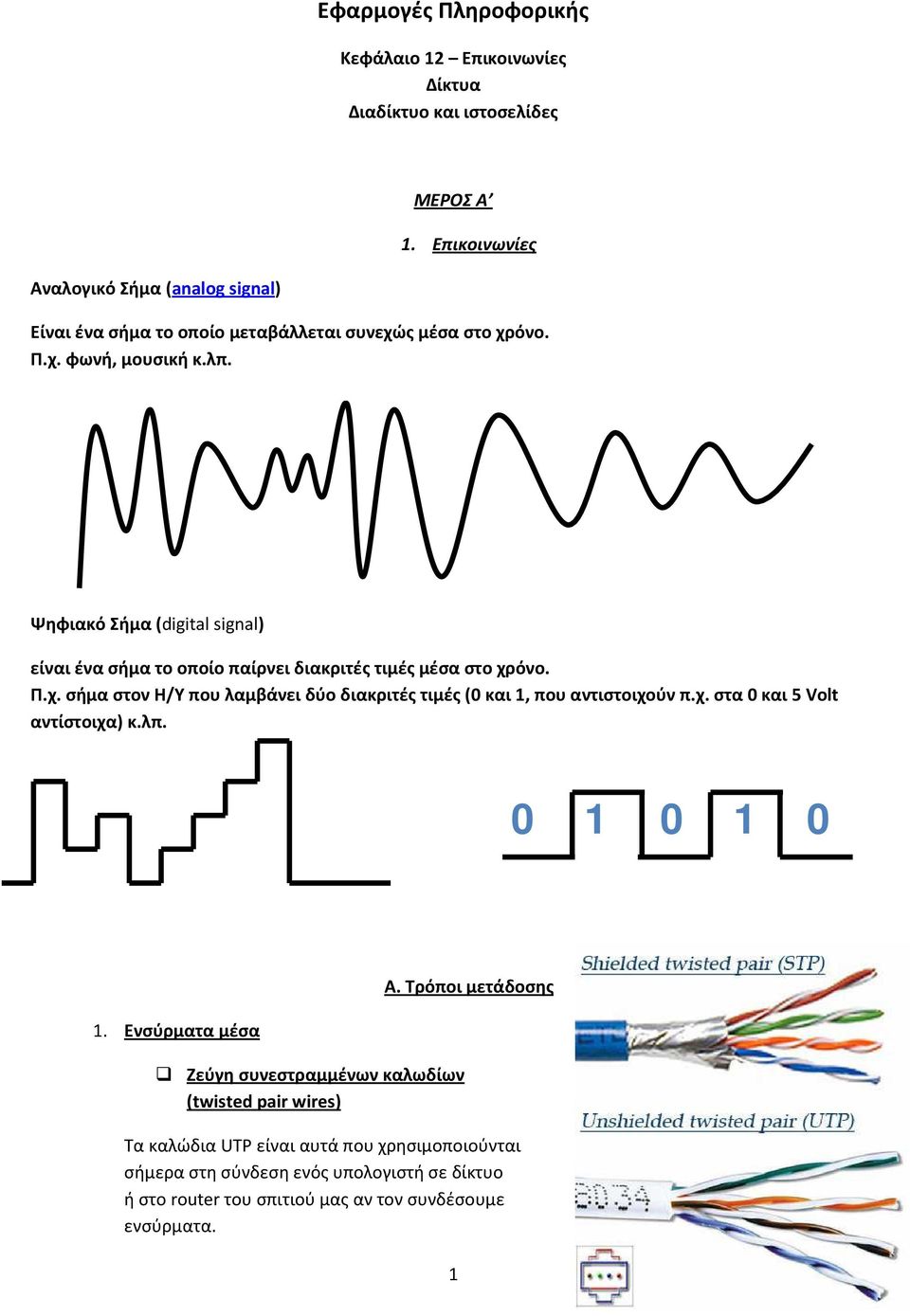 Ψηφιακό Σήμα (digital signal) είναι ένα σήμα το οποίο παίρνει διακριτές τιμές μέσα στο χρόνο. Π.χ. σήμα στον Η/Υ που λαμβάνει δύο διακριτές τιμές (0 και 1, που αντιστοιχούν π.