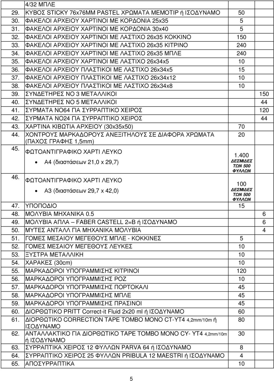 ΦΑΚΕΛΟΙ ΑΡΧΕΙΟΥ ΧΑΡΤΙΝΟΙ ΜΕ ΛΑΣΤΙΧΟ 26x34x5 10 36. ΦΑΚΕΛΟΙ ΑΡΧΕΙΟΥ ΠΛΑΣΤΙΚΟΙ ΜΕ ΛΑΣΤΙΧΟ 26x34x5 15 37. ΦΑΚΕΛΟΙ ΑΡΧΕΙΟΥ ΠΛΑΣΤΙΚΟΙ ΜΕ ΛΑΣΤΙΧΟ 26x34x12 10 38.