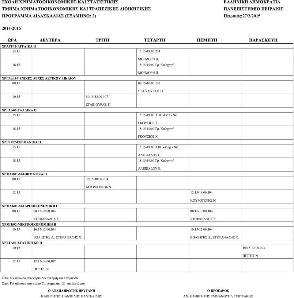 Καθηγητή ΧΡΓΕΡ02-ΓΕΡΜΑΝΙΚΑ II 15:15 15:15-18:00,Α101-Α' όρ.- Νκ 18:15 18:15-19:00,Γρ. Καθηγητή ΧΡΜΑΘ07-ΜΑΘΗΜΑΤΙΚΑ ΙΙ 08:15 08:15-10:00,104 ΚΟΥΡΟΓΕΝΗΣ Ν.