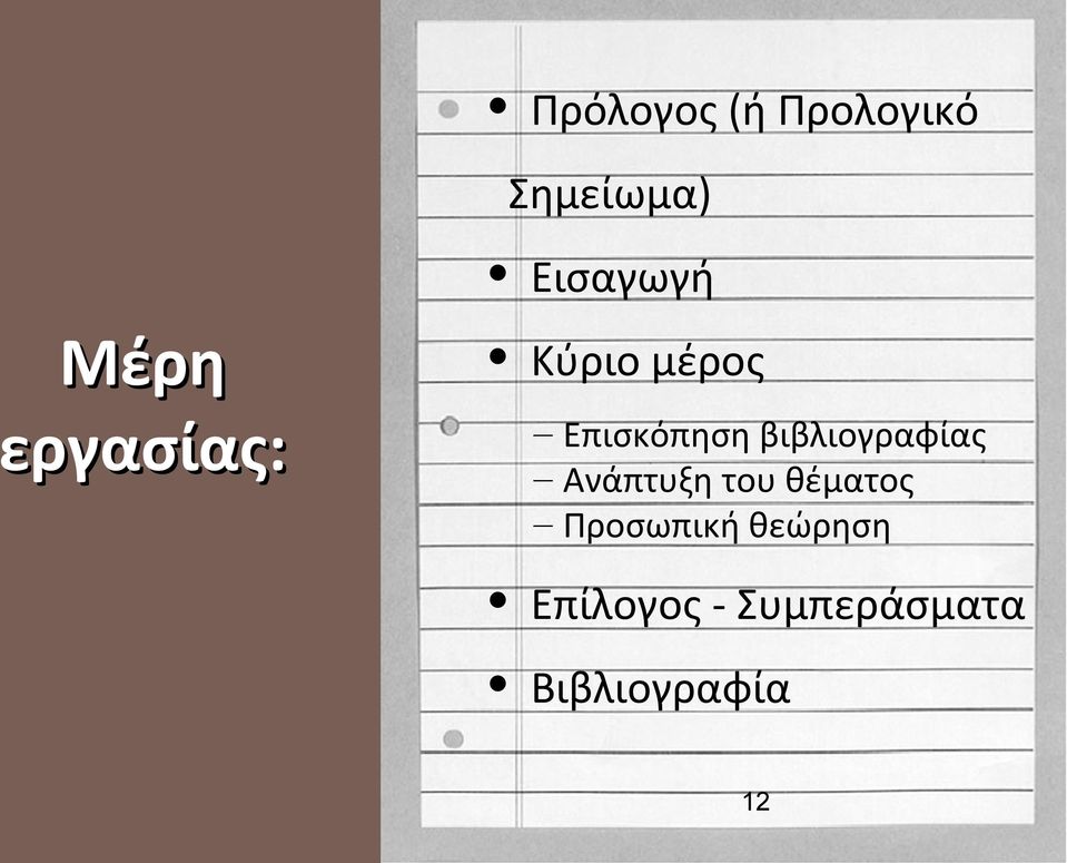 βιβλιογραφίας Ανάπτυξη του θέματος