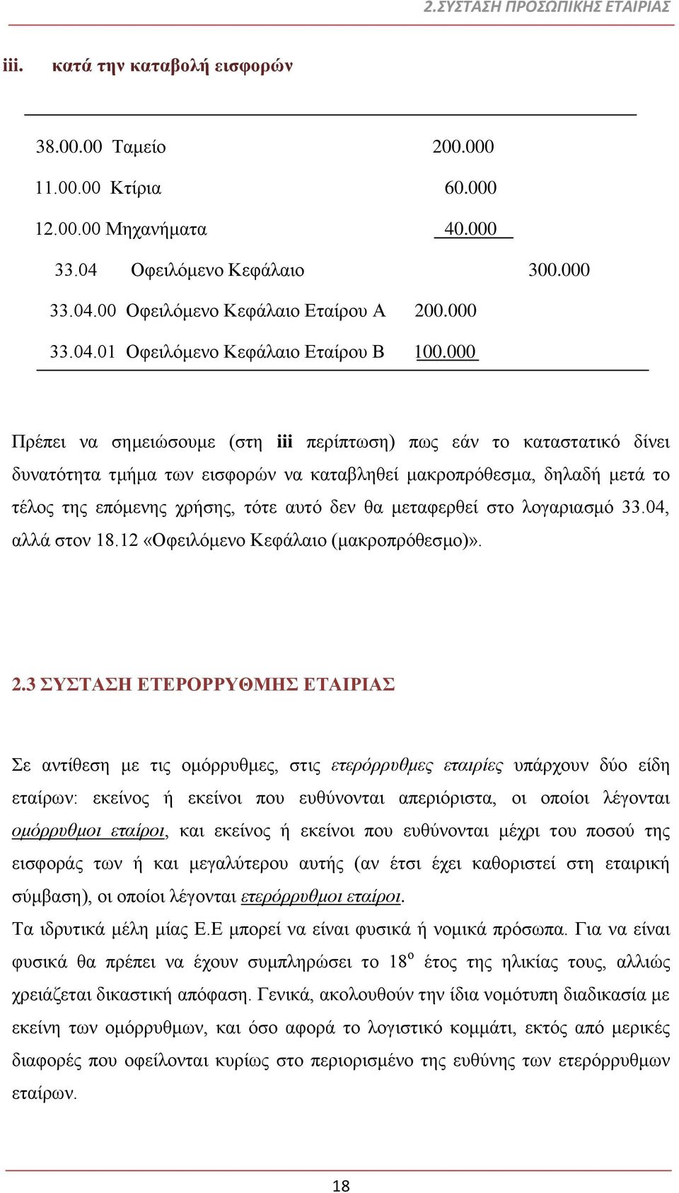 000 Πρέπει να σημειώσουμε (στη iii περίπτωση) πως εάν το καταστατικό δίνει δυνατότητα τμήμα των εισφορών να καταβληθεί μακροπρόθεσμα, δηλαδή μετά το τέλος της επόμενης χρήσης, τότε αυτό δεν θα