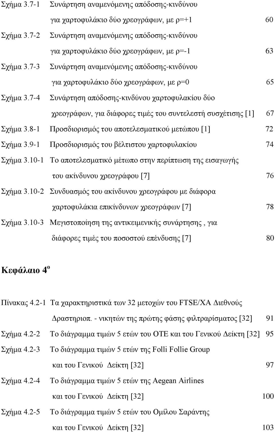 7-4 Συνάρτηση απόδοσης-κινδύνου χαρτοφυλακίου δύο χρεογράφων, για διάφορες τιμές του συντελεστή συσχέτισης [1] 67 Σχήμα 3.8-1 Προσδιορισμός του αποτελεσματικού μετώπου [1] 72 Σχήμα 3.