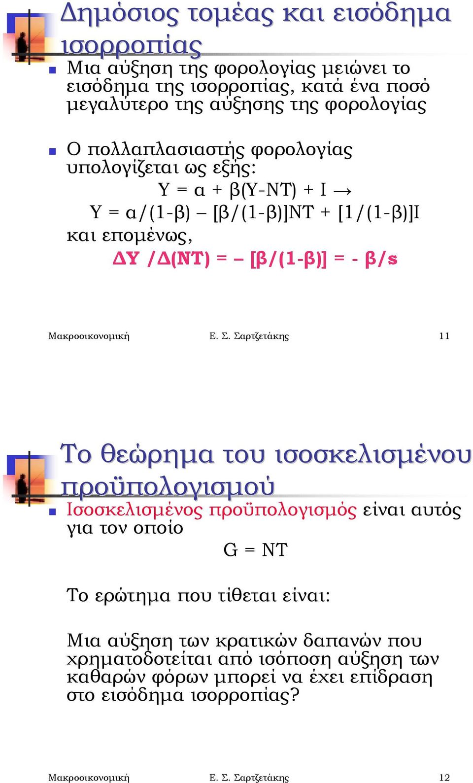 Μακροοικονομική Ε. Σ. Σαρτζετάκης 11 Το θεώρημα του ισοσκελισμένου προϋπολογισμού!