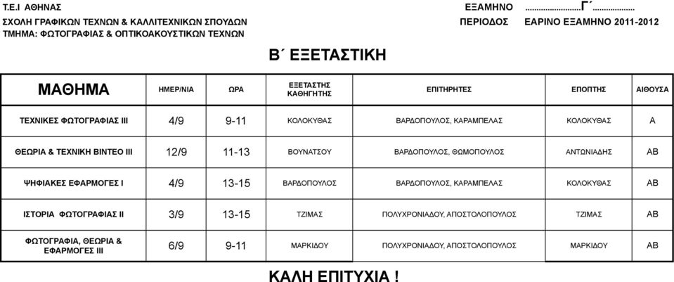 12/9 11-13 ΒΟΥΝΑΤΣΟΥ ΒΑΡΔΟΠΟΥΛΟΣ, ΘΩΜΟΠΟΥΛΟΣ ΑΝΤΩΝΙΑΔΗΣ ΑΒ ΨΗΦΙΑΚΕΣ ΕΦΑΡΜΟΓΕΣ Ι 4/9 13-15 ΒΑΡΔΟΠΟΥΛΟΣ