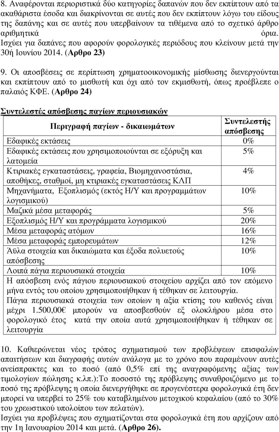 Οι αποσβέσεις σε περίπτωση χρηµατοοικονοµικής µίσθωσης διενεργούνται και εκπίπτουν από το µισθωτή και όχι από τον εκµισθωτή, όπως προέβλεπε ο παλαιός ΚΦΕ.