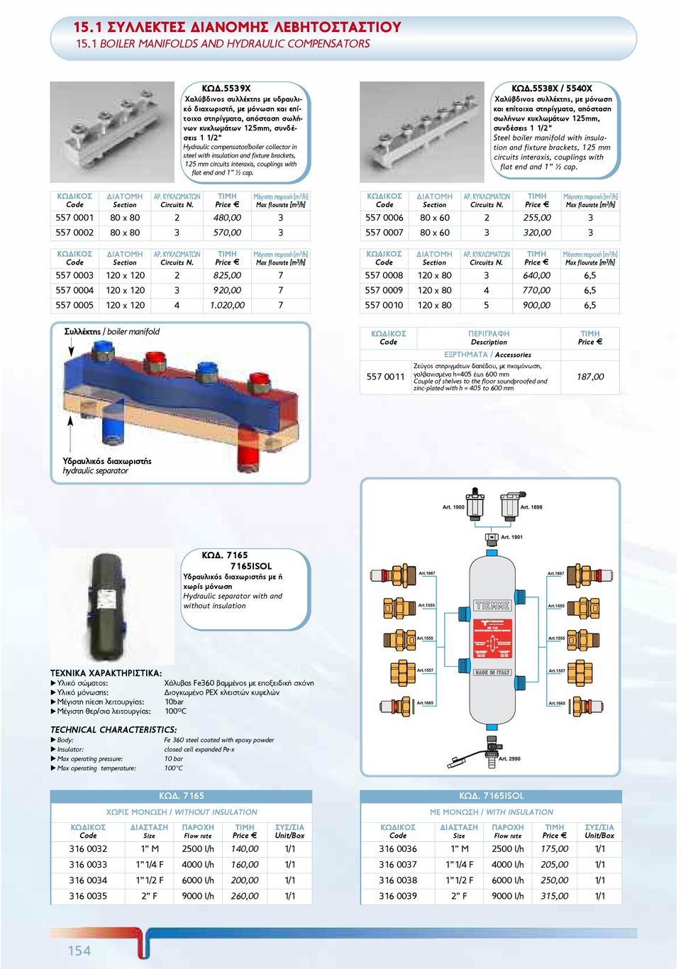 insulation and fixture brackets, 125 mm circuits interaxis, couplings with flat end and 1 ½ cap. ÊÙÄ.