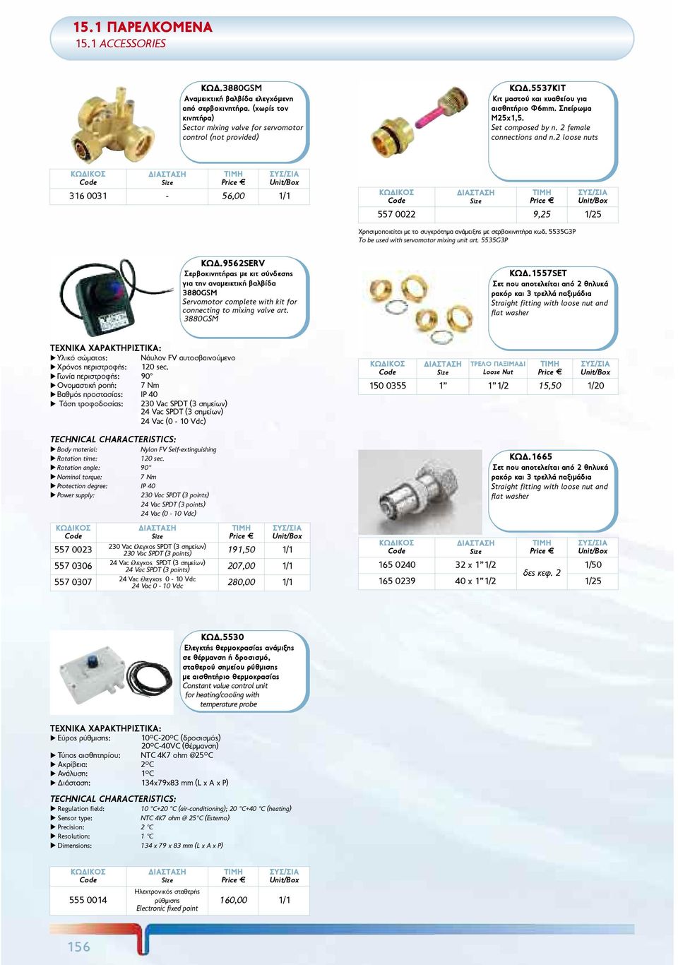 2 loose nuts 316 0031-56,00 1/1 557 0022 9,25 1/25 Χρησιμοποιείται με το συγκρότημα ανάμειξης με σερβοκινητήρα κωδ. 5535G3P To be used with servomotor mixing unit art. 5535G3P ÊÙÄ.