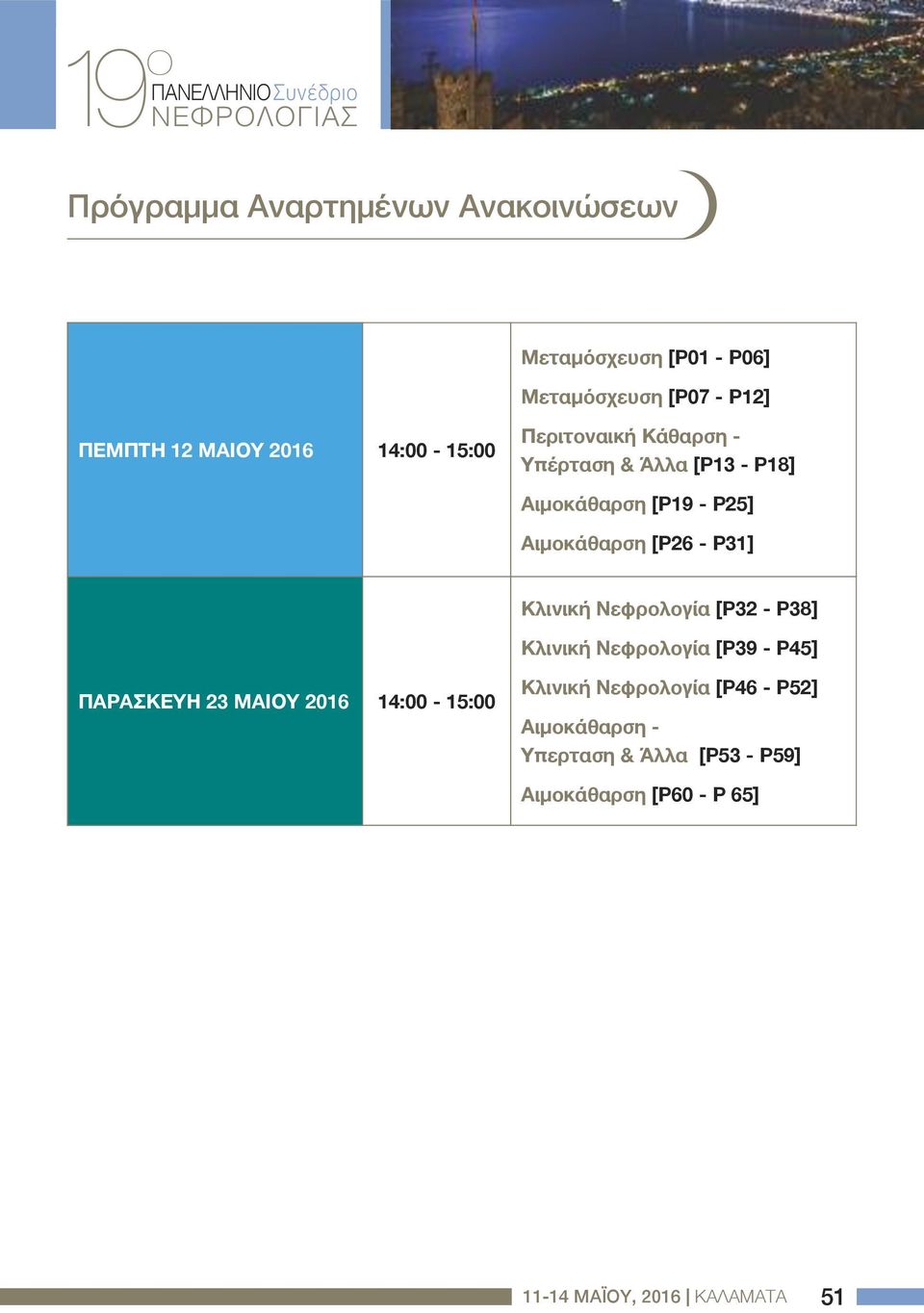 [P6 - P] Κλινική Nεφρολογία [P - P8] Κλινική Nεφρολογία [P9 - P5] ΠΑΡΑΣΚΕΥH ΜΑIΟΥ 06 :00-5:00 Κλινική