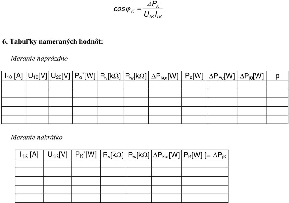 U [V] U 2 [V] P o R v [kω] R w [kω] P kor P o P Fe