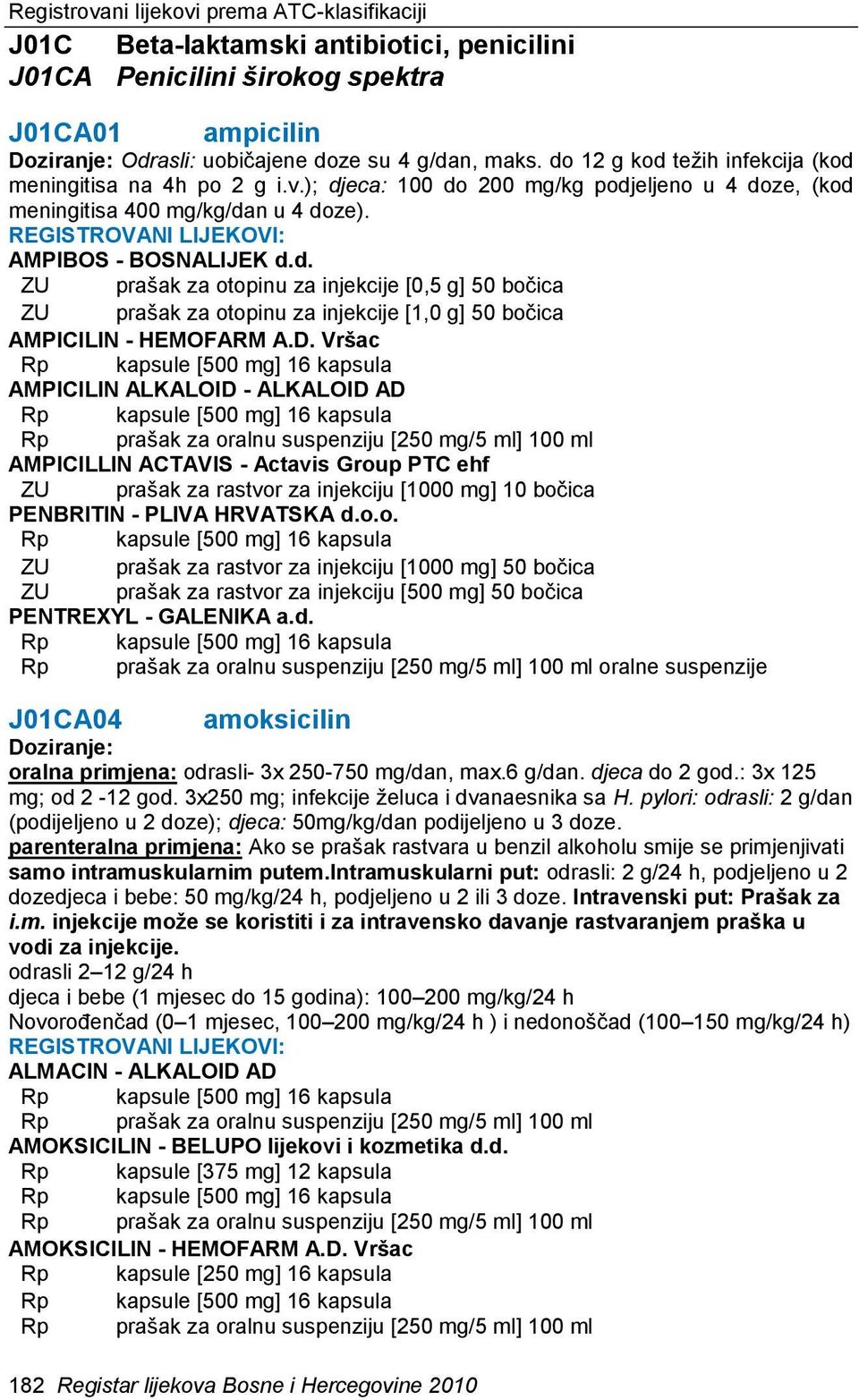 D. Vršac Rp kapsule [500 mg] 16 kapsula AMPICILIN ALKALOID - ALKALOID AD Rp kapsule [500 mg] 16 kapsula Rp prašak za oralnu suspenziju [250 mg/5 ml] 100 ml AMPICILLIN ACTAVIS - Actavis Group PTC ehf