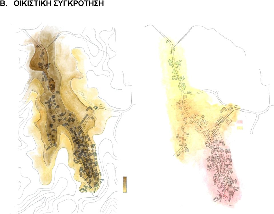 Όριο στη Νότια πλευρά του αποτελεί η χαράδρα στην οποία σταματά η οικιστική ανάπτυξη. Εκατέρωθεν του κεντρικού δρόμου αναπτύσσονται δευτερεύοντες δρόμοι οι οποίοι οδηγούν συνήθως σε αδιέξοδα.