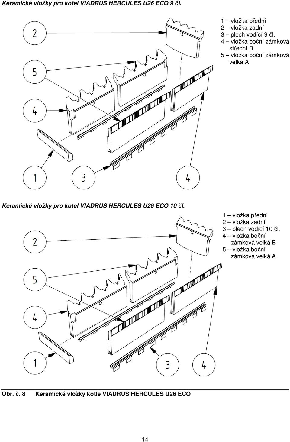 4 vložka boční zámková střední B 5 vložka boční zámková velká A Keramické vložky pro kotel VIADRUS