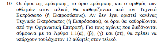 Για τον αγώνα πρόκρισης ισχύει: Αν δεν περάσουν 12 το όριο πρόκρισης, ο