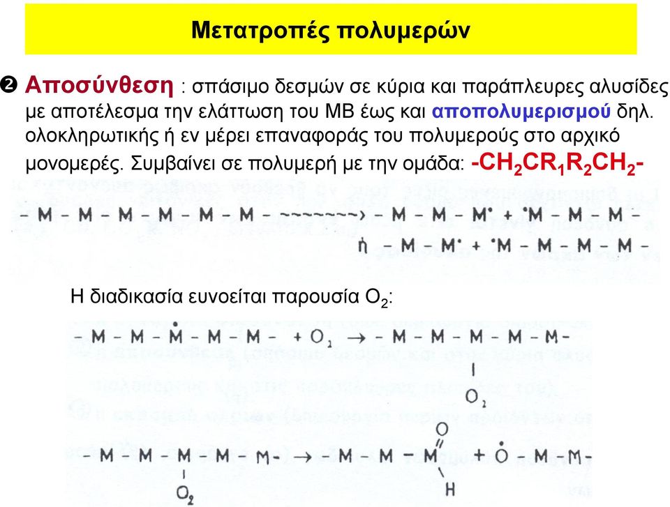 ολοκληρωτικής ή εν μέρει επαναφοράς του πολυμερούς στο αρχικό μονομερές.