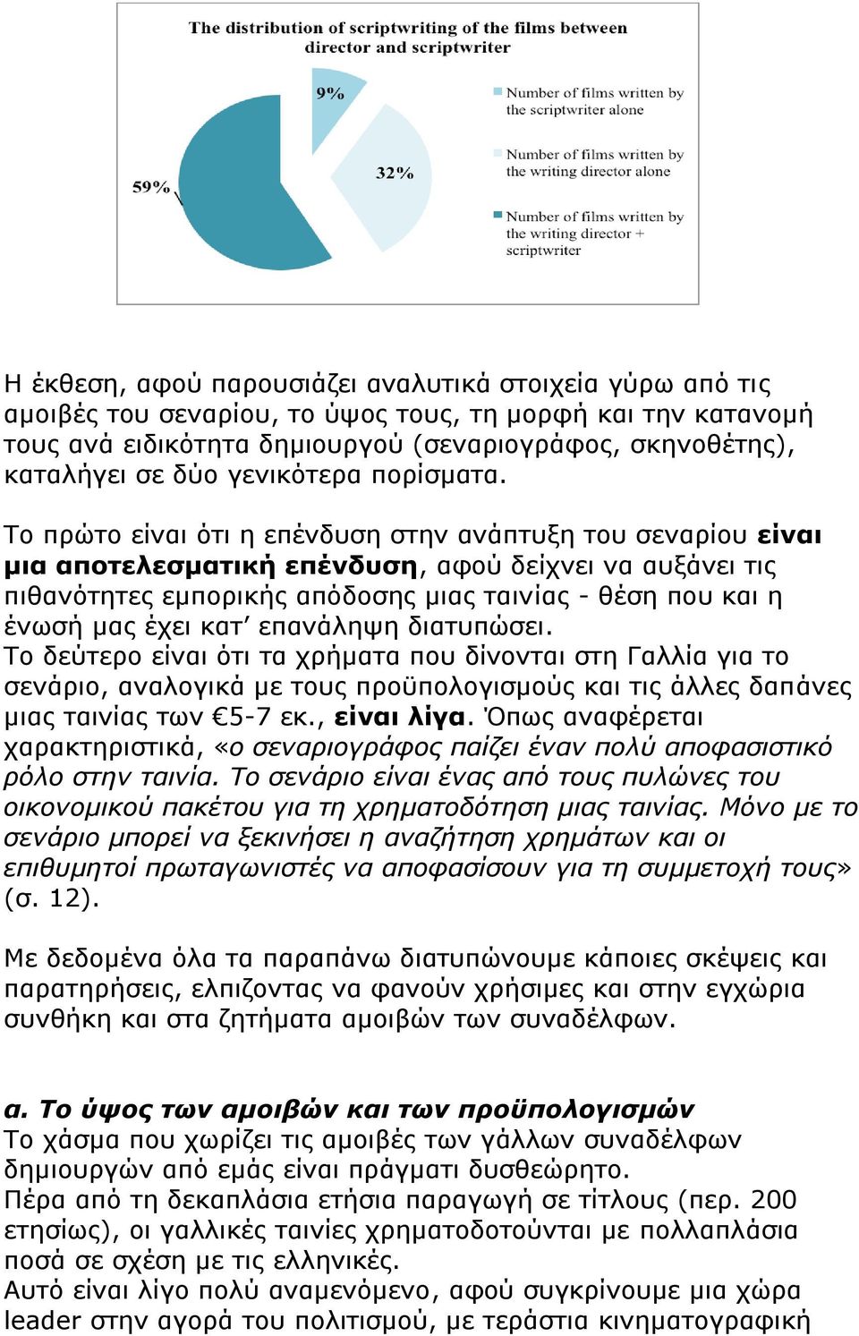 Το πρώτο είναι ότι η επένδυση στην ανάπτυξη του σεναρίου είναι μια αποτελεσματική επένδυση, αφού δείχνει να αυξάνει τις πιθανότητες εμπορικής απόδοσης μιας ταινίας - θέση που και η ένωσή μας έχει κατ