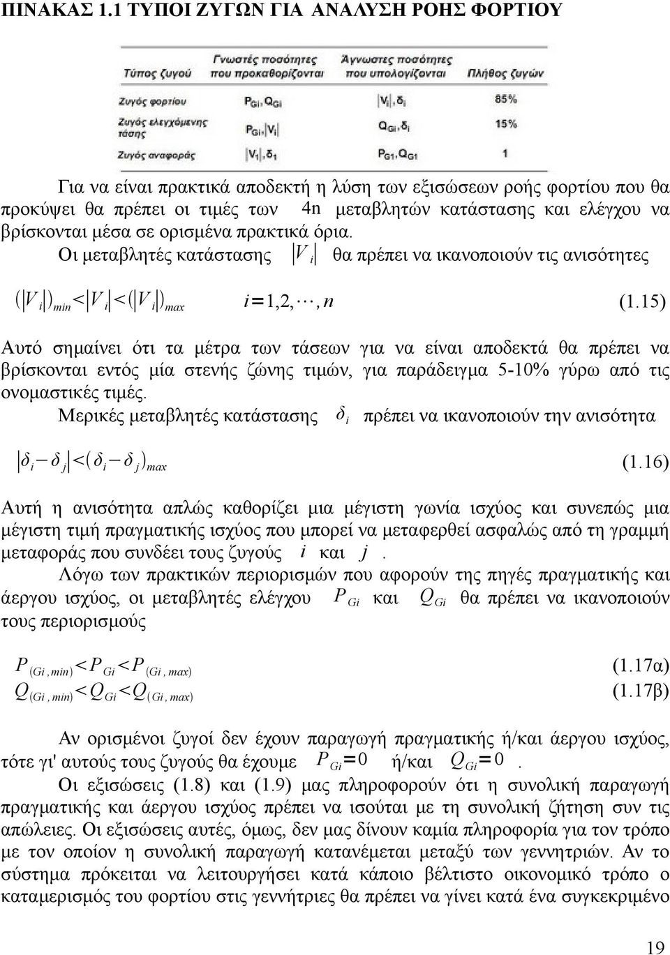 σε ορισμένα πρακτικά όρια. Οι μεταβλητές κατάστασης V i θα πρέπει να ικανοποιούν τις ανισότητες V i mi V i V i mx i=1,2,, (1.