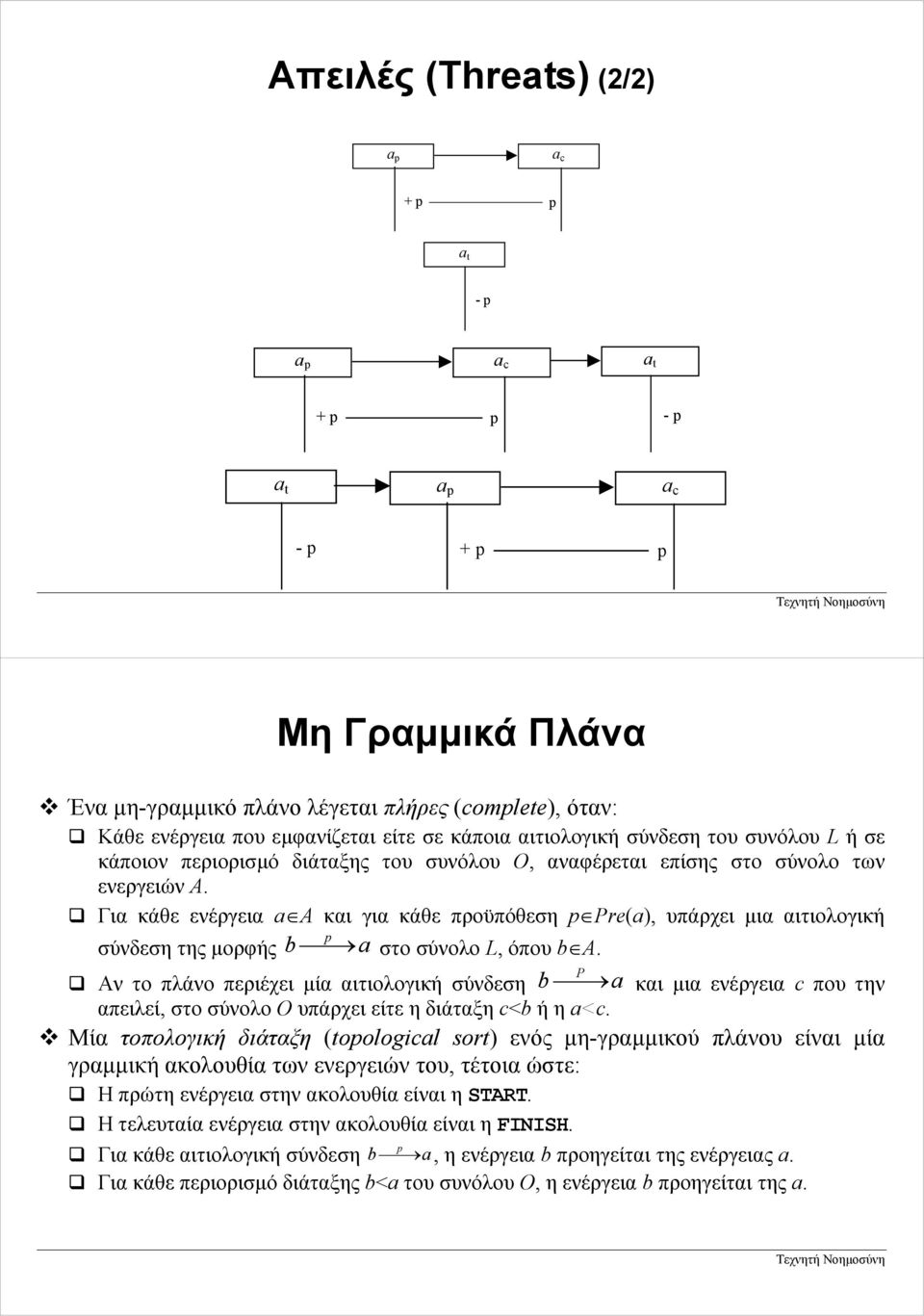 Για κάθε ενέργεια a A και για κάθε προϋπόθεση p Pre(a), υπάρχει µια αιτιολογική p σύνδεση της µορφής b a στο σύνολο L, όπου b A.