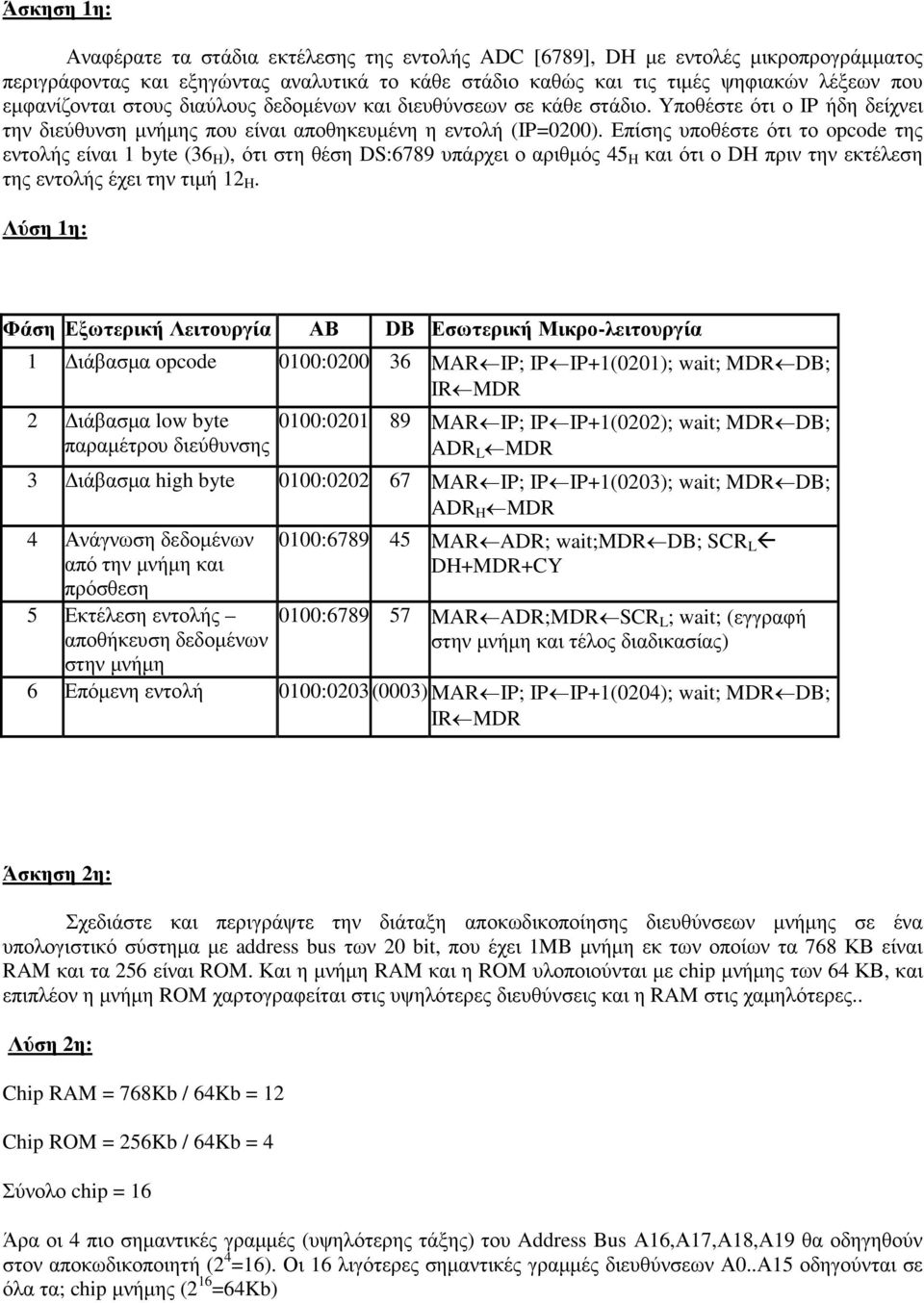 Επίσης υποθέστε ότι το opcode της εντολής είναι 1 byte (36 H ), ότι στη θέση DS:6789 υπάρχει ο αριθµός 45 H και ότι ο DH πριν την εκτέλεση της εντολής έχει την τιµή 12 H.