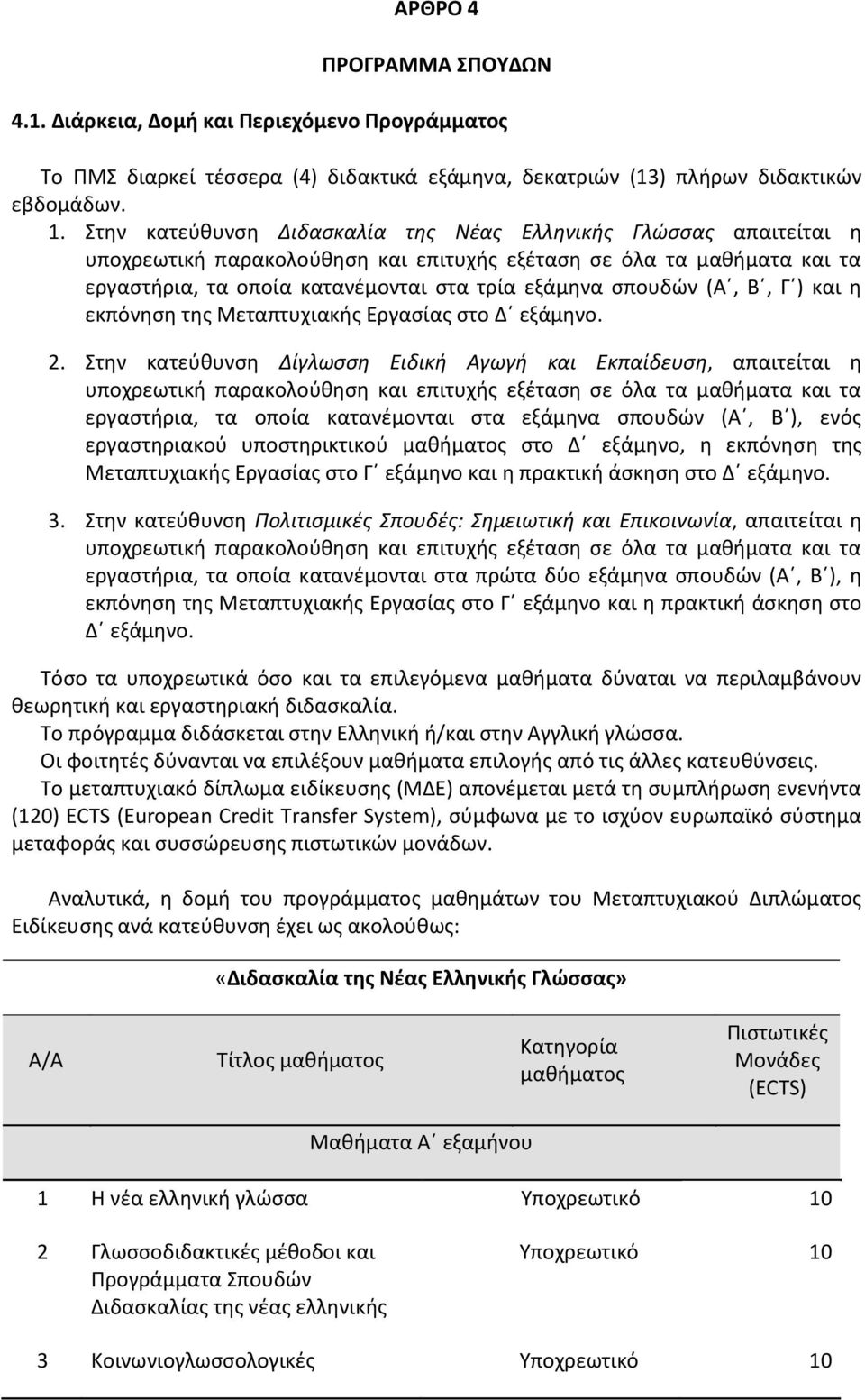 (Α, Β, Γ ) και η εκπόνηση της Μεταπτυχιακής Εργασίας στο Δ εξάμηνο. 2.