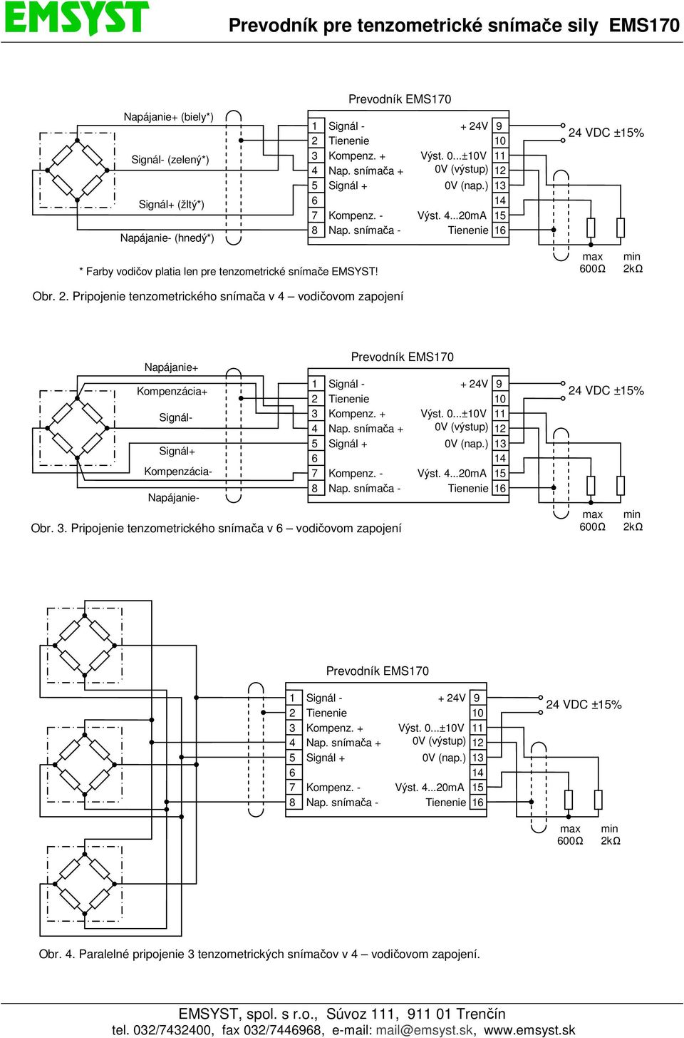 . Pripojenie tenzometrického snímača v vodičovom zapojení Napájanie+ Kompenzácia+ Signál- Signál+ Kompenzácia- Napájanie- Obr.