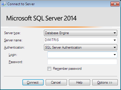 1.3. Το περιβάλλον του SQL Server Management Studio Το πρόγραμμα αυτό αποτελεί ένα γραφικό περιβάλλον σύνδεσης και διαχείρισης του SQL Server.