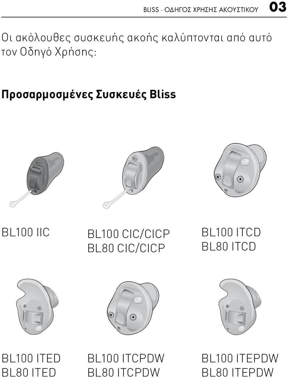 Bliss BL100 IIC BL100 CIC/CICP BL80 CIC/CICP BL100 ITCD BL80 ITCD