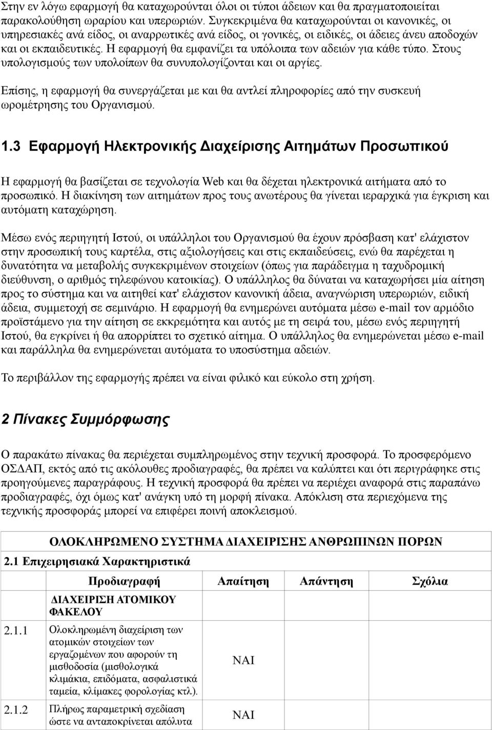 Η εφαρμογή θα εμφανίζει τα υπόλοιπα των αδειών για κάθε τύπο. Στους υπολογισμούς των υπολοίπων θα συνυπολογίζονται και οι αργίες.