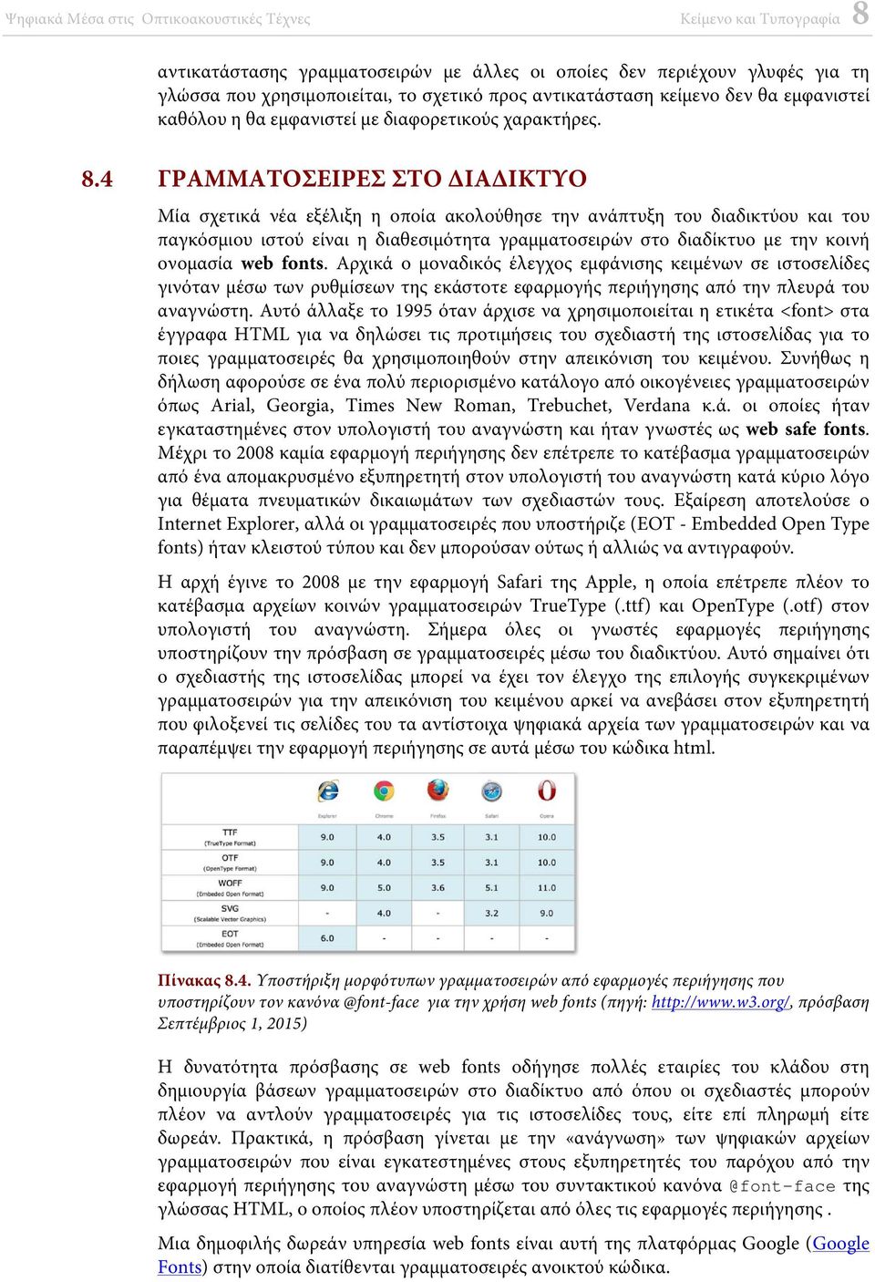 4 ΓΡΑΜΜΑΤΟΣΕΙΡΕΣ ΣΤΟ ΔΙΑΔΙΚΤΥΟ Μία σχετικά νέα εξέλιξη η οποία ακολούθησε την ανάπτυξη του διαδικτύου και του παγκόσμιου ιστού είναι η διαθεσιμότητα γραμματοσειρών στο διαδίκτυο με την κοινή ονομασία