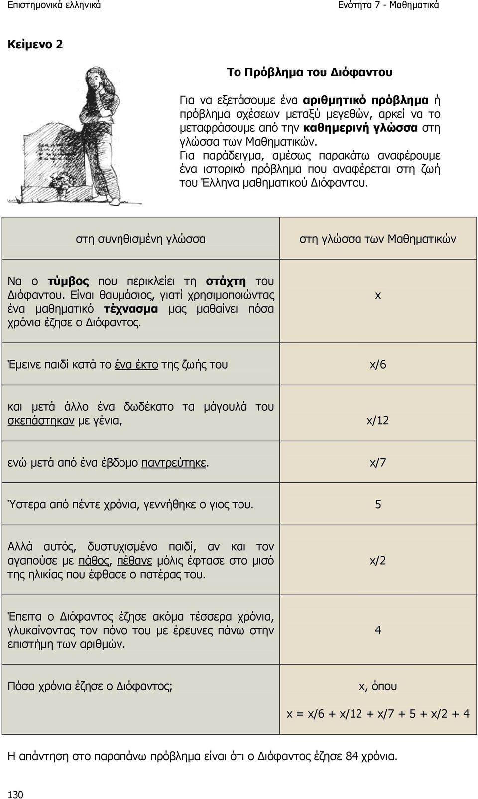 στη συνηθισµένη γλώσσα στη γλώσσα των Μαθηµατικών Να ο τύµβος που περικλείει τη στάχτη του ιόφαντου.