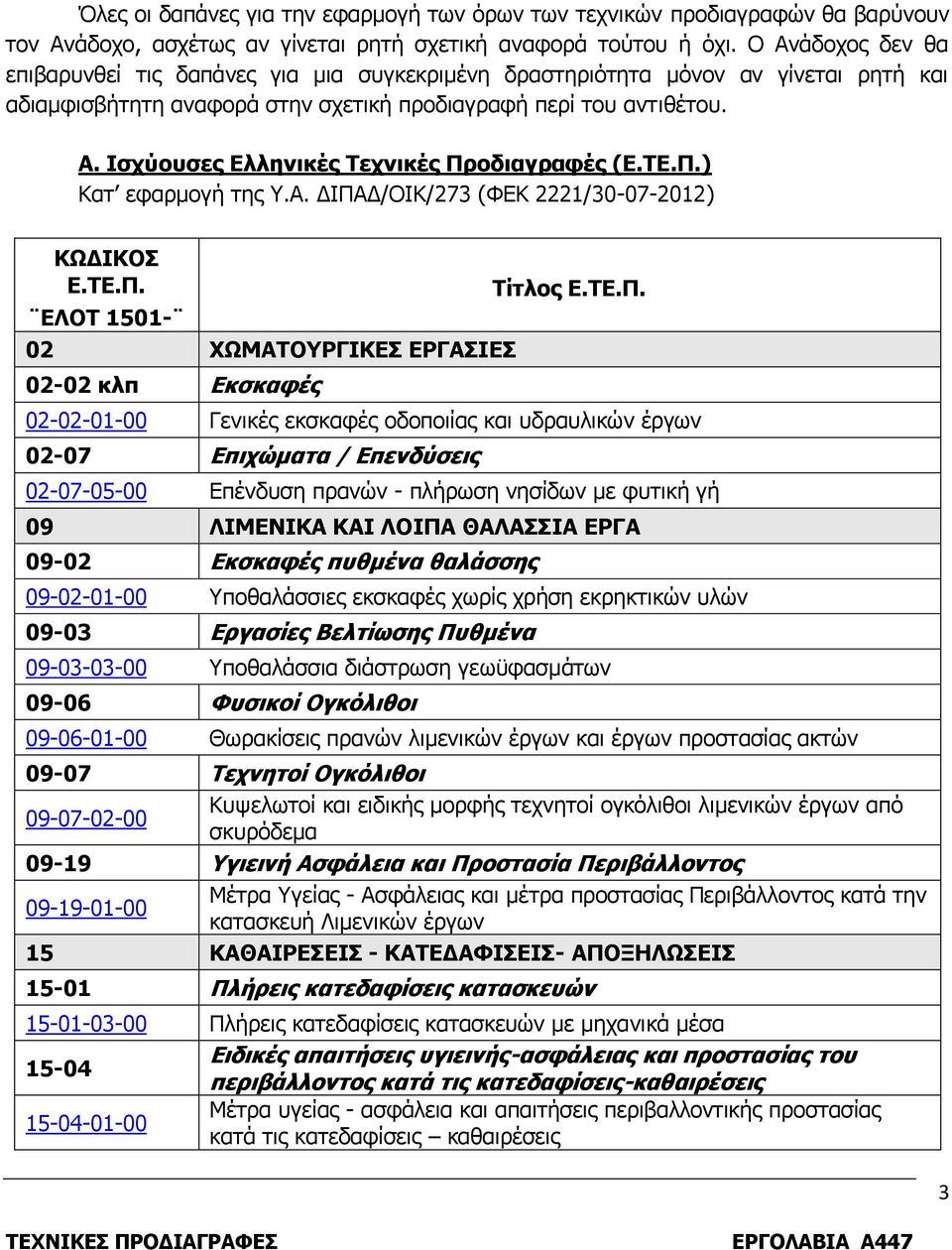 ΤΕ.Π.) Κατ εφαρμογή της Υ.Α. ΔΙΠΑΔ/ΟΙΚ/273 (ΦΕΚ 2221/30-07-2012) ΚΩΔΙΚΟΣ Ε.ΤΕ.Π. Τίτλος Ε.ΤΕ.Π. ΕΛΟΤ 1501-02 ΧΩΜΑΤΟΥΡΓΙΚΕΣ ΕΡΓΑΣΙΕΣ 02-02 κλπ Εκσκαφές 02-02-01-00 Γενικές εκσκαφές οδοποιίας και