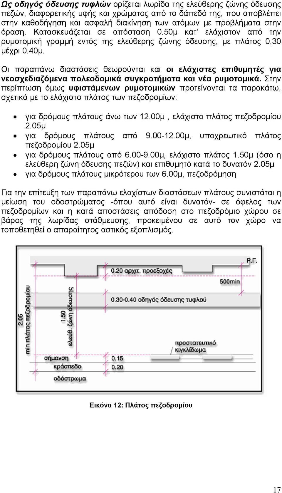 Oι παραπάνω διαστάσεις θεωρούνται και οι ελάχιστες επιθυμητές για νεοσχεδιαζόμενα πολεοδομικά συγκροτήματα και νέα ρυμοτομικά.