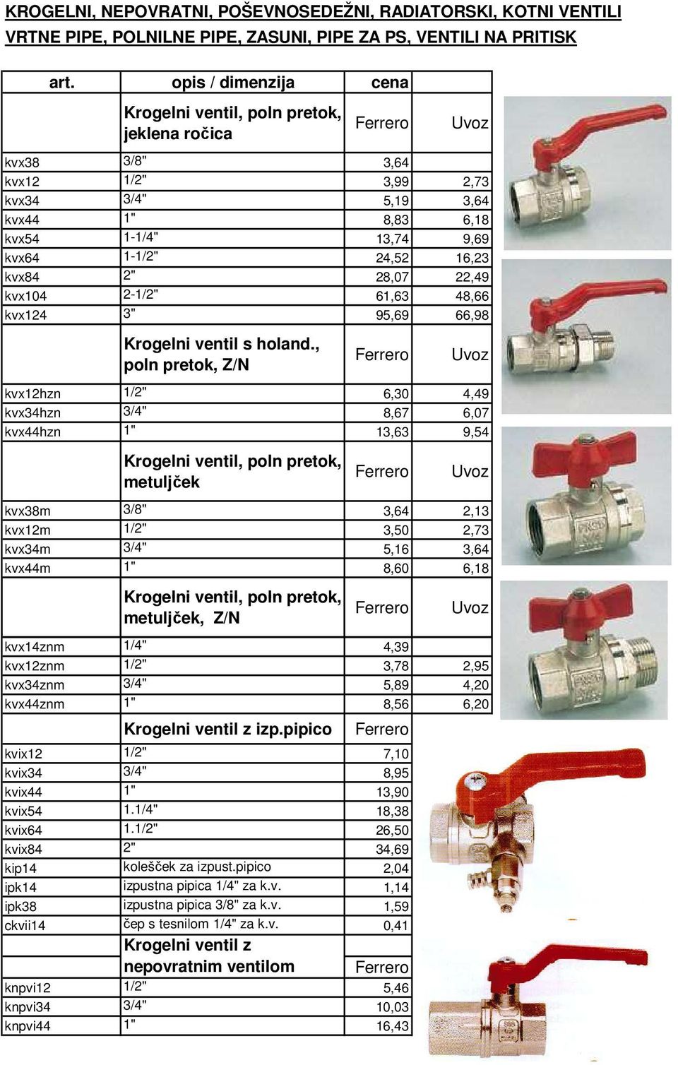 16,23 kvx84 2" 28,07 22,49 kvx104 2-1/2" 61,63 48,66 kvx124 3" 95,69 66,98 Krogelni ventil s holand.