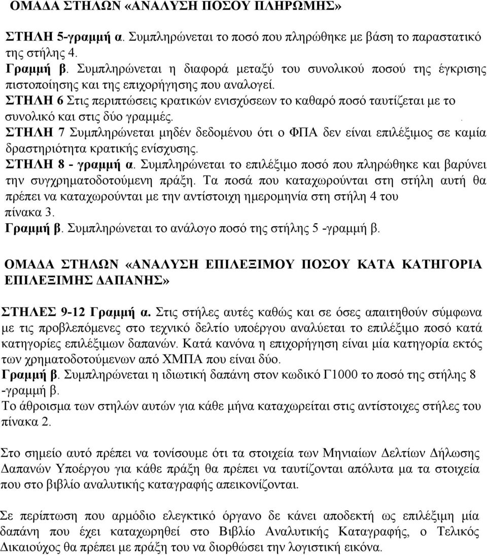 ΣΤΗΛΗ 6 Στις περιπτώσεις κρατικών ενισχύσεων το καθαρό ποσό ταυτίζεται με το συνολικό και στις δύο γραμμές.