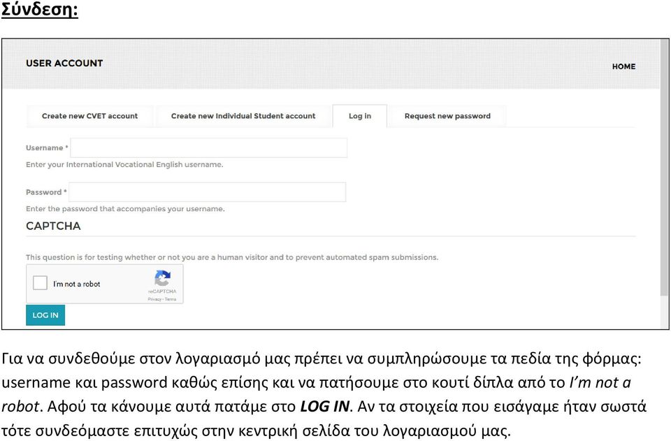 από το I m not a robot. Αφού τα κάνουμε αυτά πατάμε στο LOG IN.