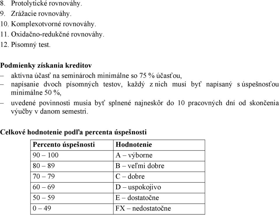 úspešnosťou minimálne 50 %, uvedené povinnosti musia byť splnené najneskôr do 10 pracovných dní od skončenia výučby v danom semestri.