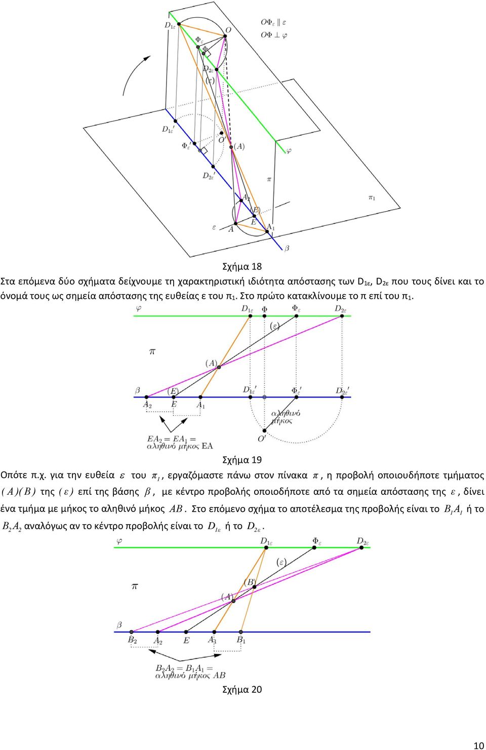 οποιουδήποτε τμήματος ( Α )( Β ) της ( ε) επί της βάσης β, με κέντρο προβολής οποιοδήποτε από τα σημεία απόστασης της ε, δίνει ένα τμήμα με