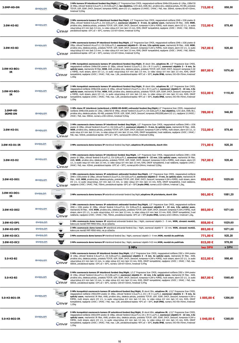 3, bez objektívu, C/CS závit, AWB, BLC, privátne zóny, detekcia pohybu, RS-485, protokoly TCP/IP, UDP, SOAP, DHCP, Zeroconf, kompresia MJPEG, alarm I/O 1/1, napájanie 12-24VDC / 24VAC / PoE, max.