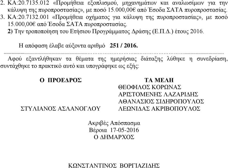 Η απόφαση έλαβε αύξοντα αριθμό 251 / 2016.