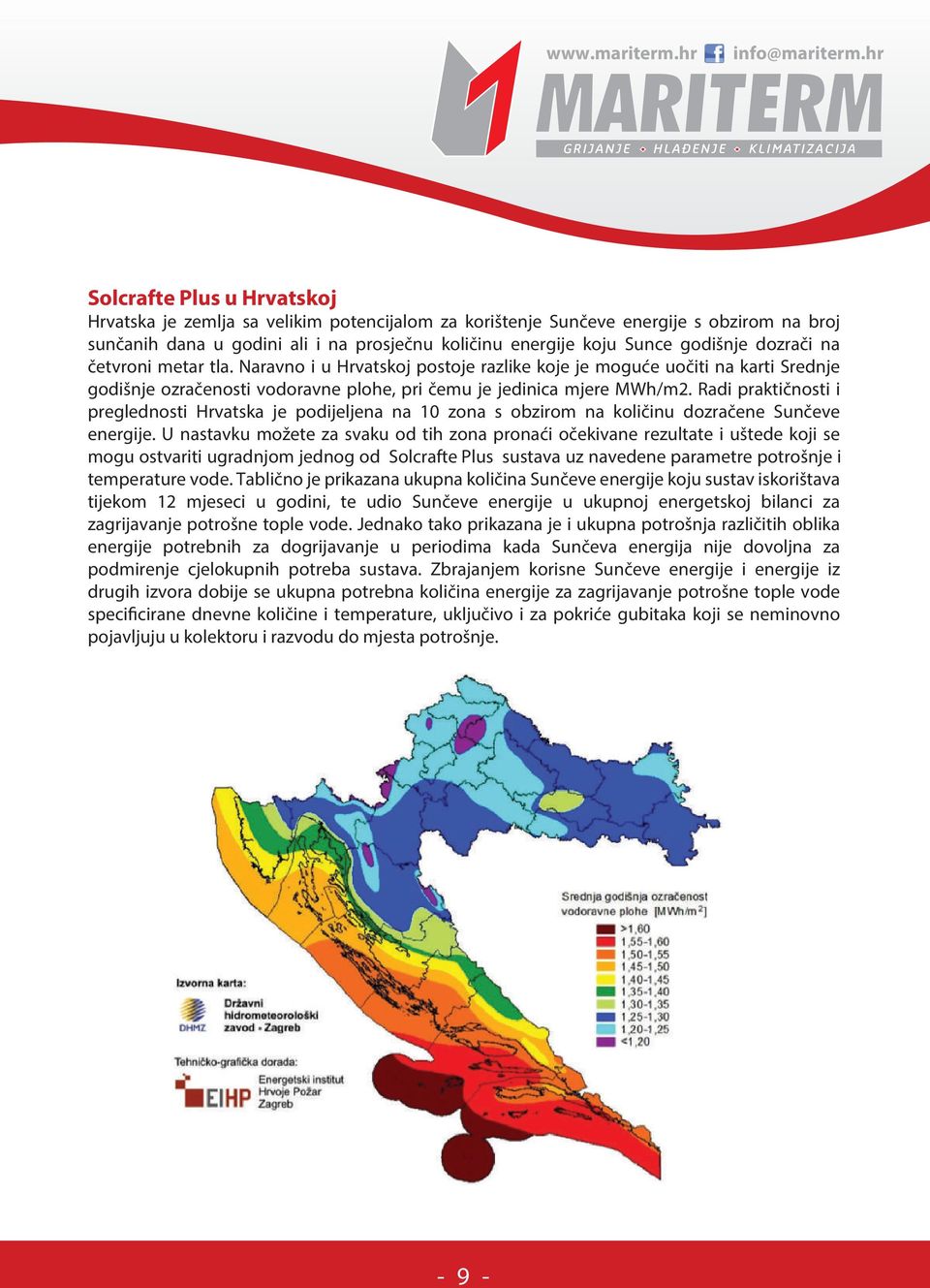 Radi praktičnosti i preglednosti Hrvatska je podijeljena na 10 zona s obzirom na količinu dozračene Sunčeve energije.