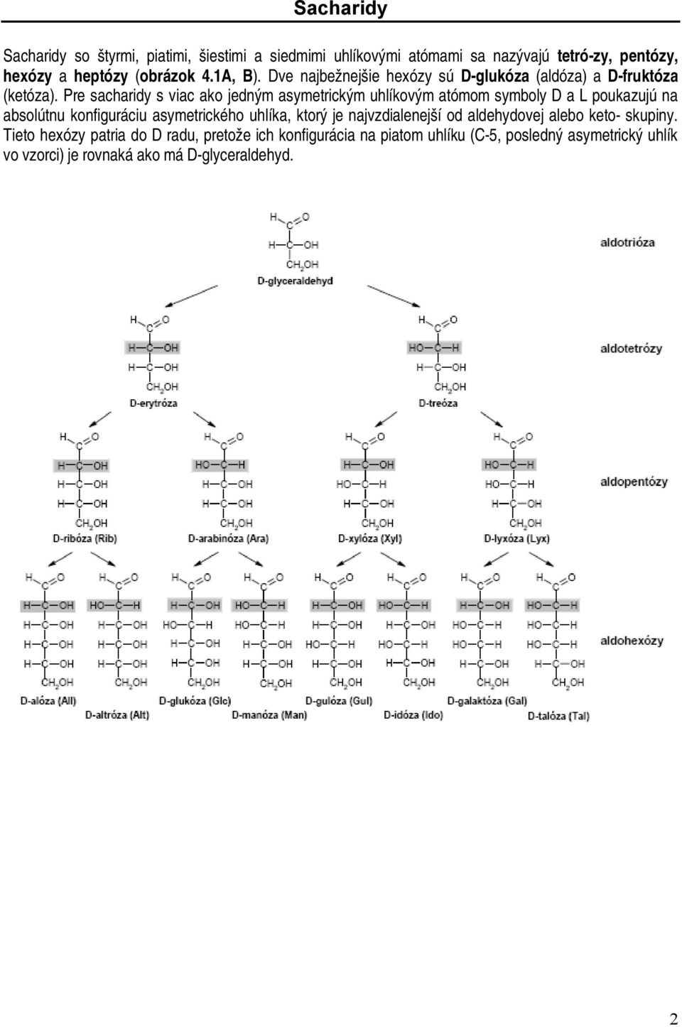 Pre sacharidy s viac ako jedným asymetrickým uhlíkovým atómom symboly D a L poukazujú na absolútnu konfiguráciu asymetrického uhlíka,