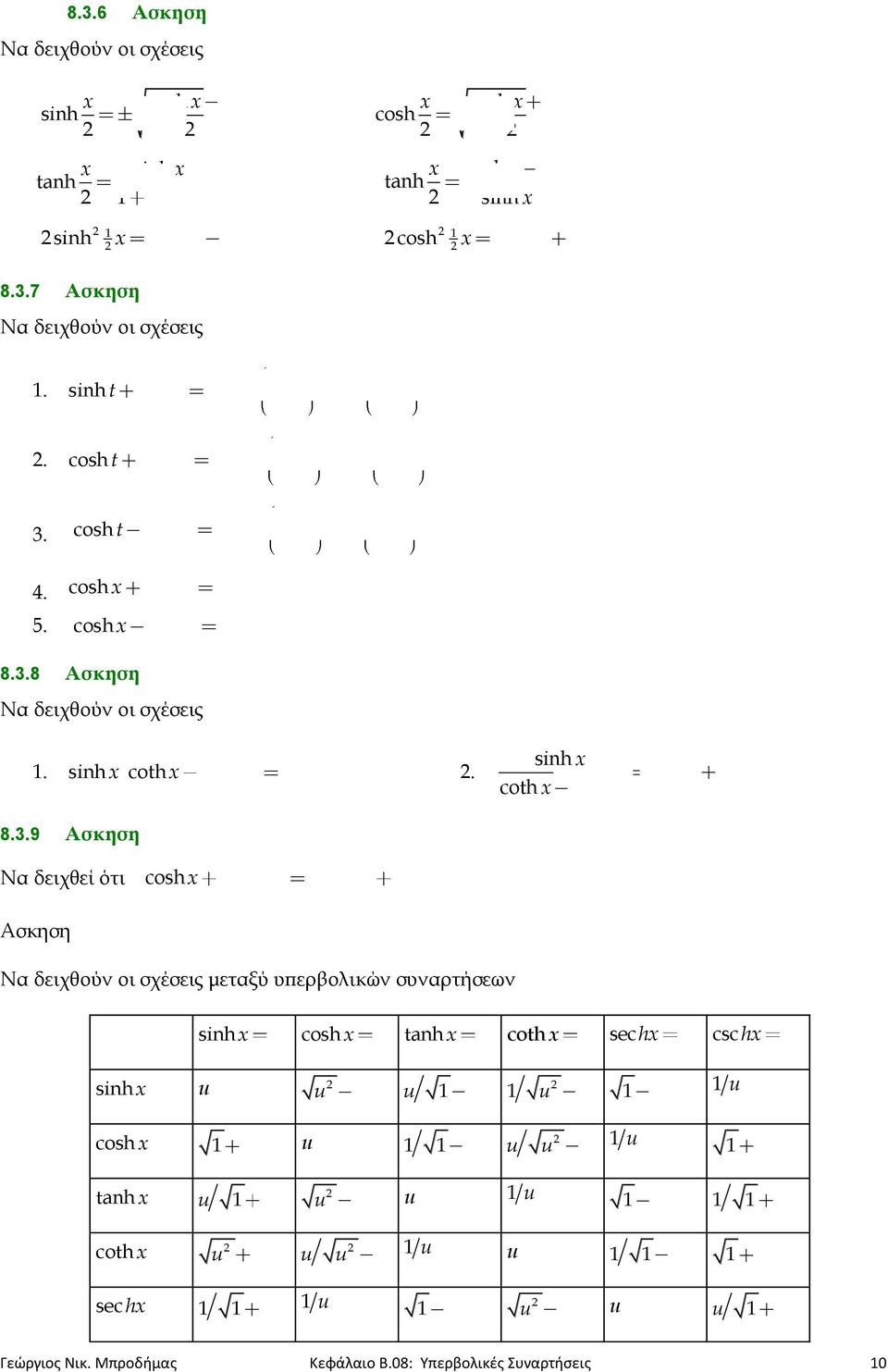 sinh coth tanh sec h. 8.3.