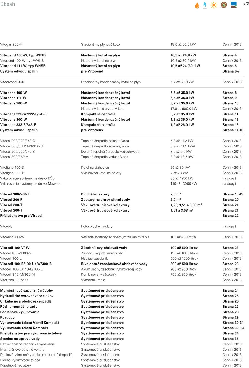 až 60,0 k Cenník 2013 Vitodens 100- Nástenný kondenzačný kotol 6,5 až 35,0 k Strana 8 Vitodens 111- Nástenný kondenzačný kotol 6,5 až 35,0 k Strana 9 Vitodens 200- Nástenný kondenzačný kotol 3,2 až