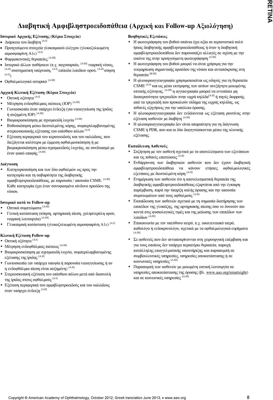 παχυσαρκία, νεφρική νόσος, [A:II] συστηματική υπέρταση, [A:I] επίπεδα λιπιδίων ορού, [A:II] κύηση [A:I] ) Οφθαλμολογικό ιστορικό Αρχική Κλινική Εξέταση (Κύρια Στοιχεία) Οπτική οξύτητα [A:I] Μέτρηση