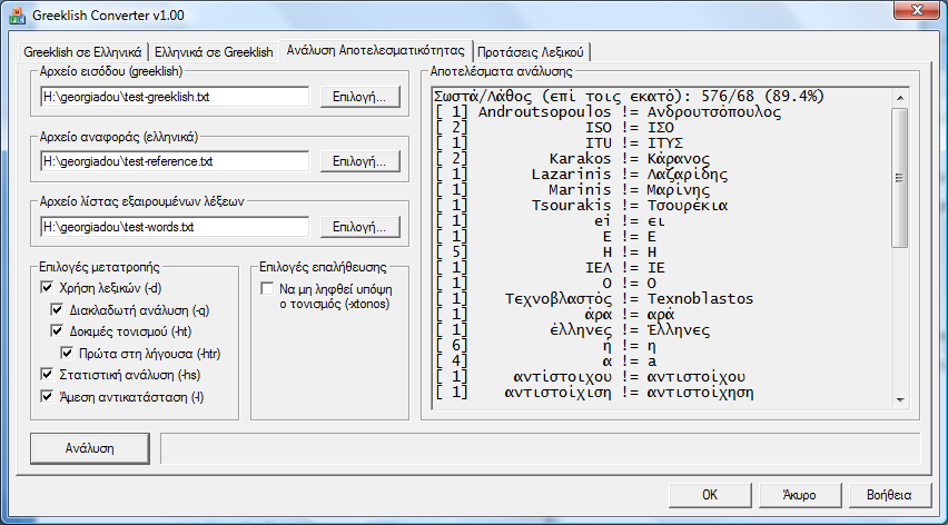 65 Greeklish Converter v1.00, έμα μέο περιβάλλομ μετατροπής χαρακτήρωμ Greeklish έκτασης του κειμένου ελέγχου (4213 χαρακτήρες ή 671 λέξεις) οφείλεται στο γεγονός ότι το πρόγραμμα Greeklish to Greek!