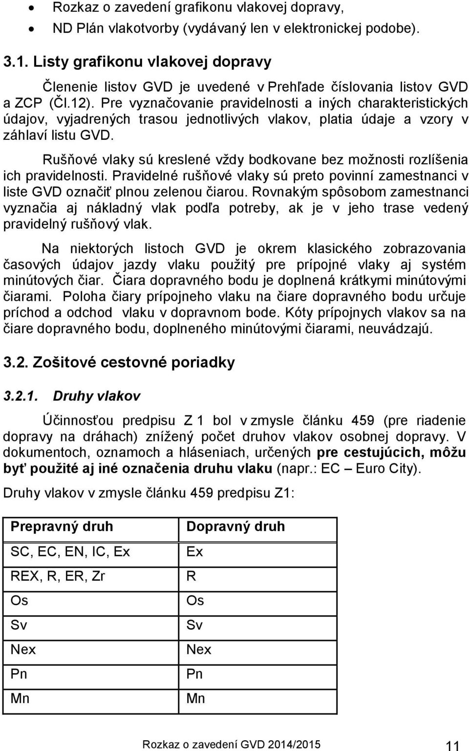 Pre vyznačovanie pravidelnosti a iných charakteristických údajov, vyjadrených trasou jednotlivých vlakov, platia údaje a vzory v záhlaví listu GVD.