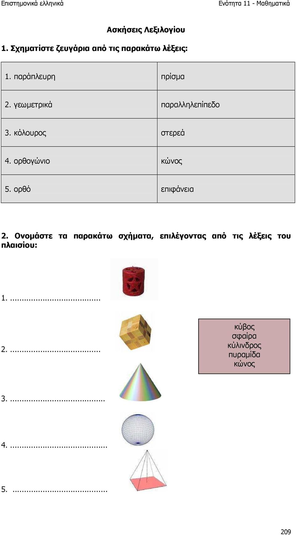 ορθογώνιο κώνος 5. ορθό επιφάνεια 2.