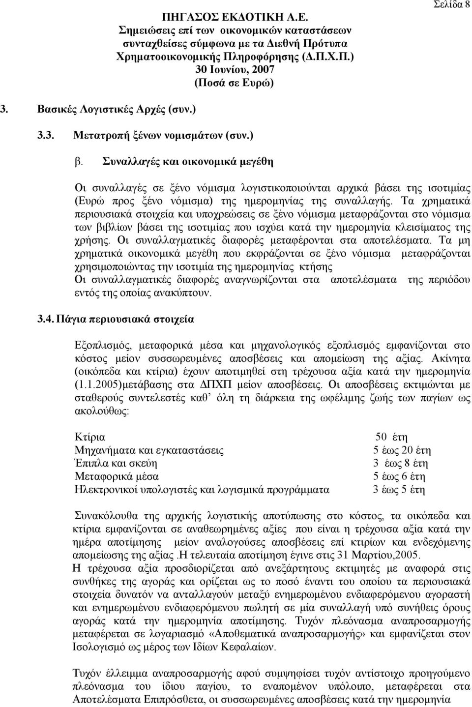 Τα χρηματικά περιουσιακά στοιχεία και υποχρεώσεις σε ξένο νόμισμα μεταφράζονται στο νόμισμα των βιβλίων βάσει της ισοτιμίας που ισχύει κατά την ημερομηνία κλεισίματος της χρήσης.